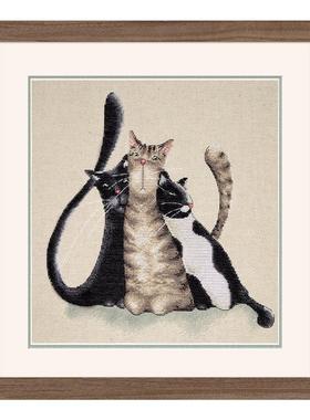 DMC绣线小小鱼十字绣套件 D1081三只依偎的猫亚麻布可爱卡通动物