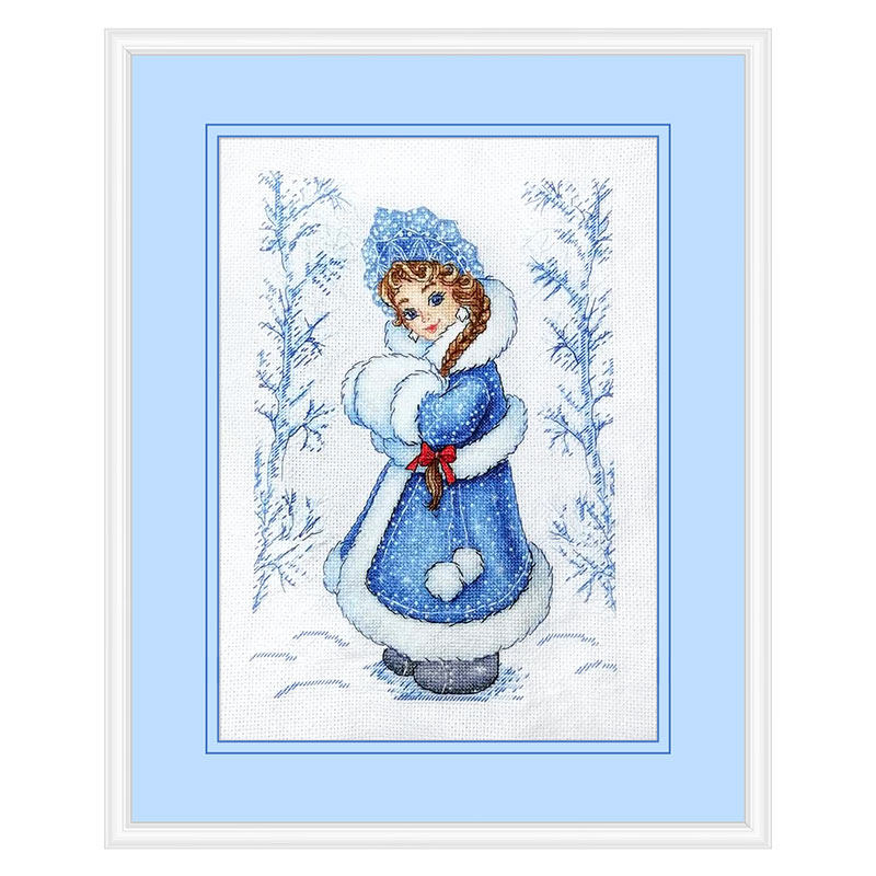 dmc绣线小小鱼十字绣套件 e1166雪中小女孩手工刺绣挂画精准印花