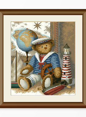 DMC绣线小小鱼十字绣 T1029航海小熊可爱卡通 乳白绣布手工套件