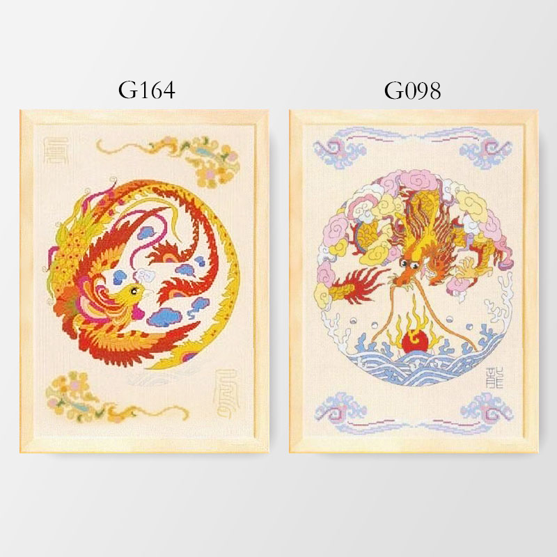 DMC线小小鱼十字绣 G098-164神气之龙凤手工DIY乳白绣布刺绣套件