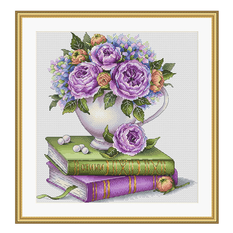 DMC线小小鱼十字绣手工刺绣套件新品B1619书上的花朵新品精准印花