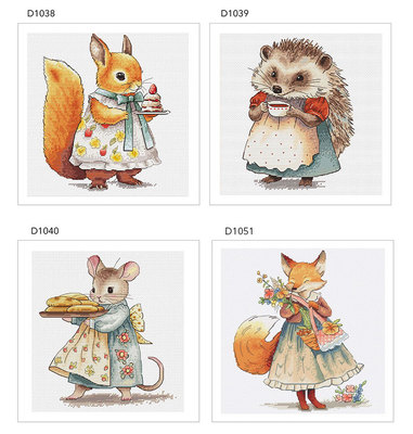 DMC线小小鱼十字绣刺绣套件  D1038-1051松鼠的生日祝福可爱四幅