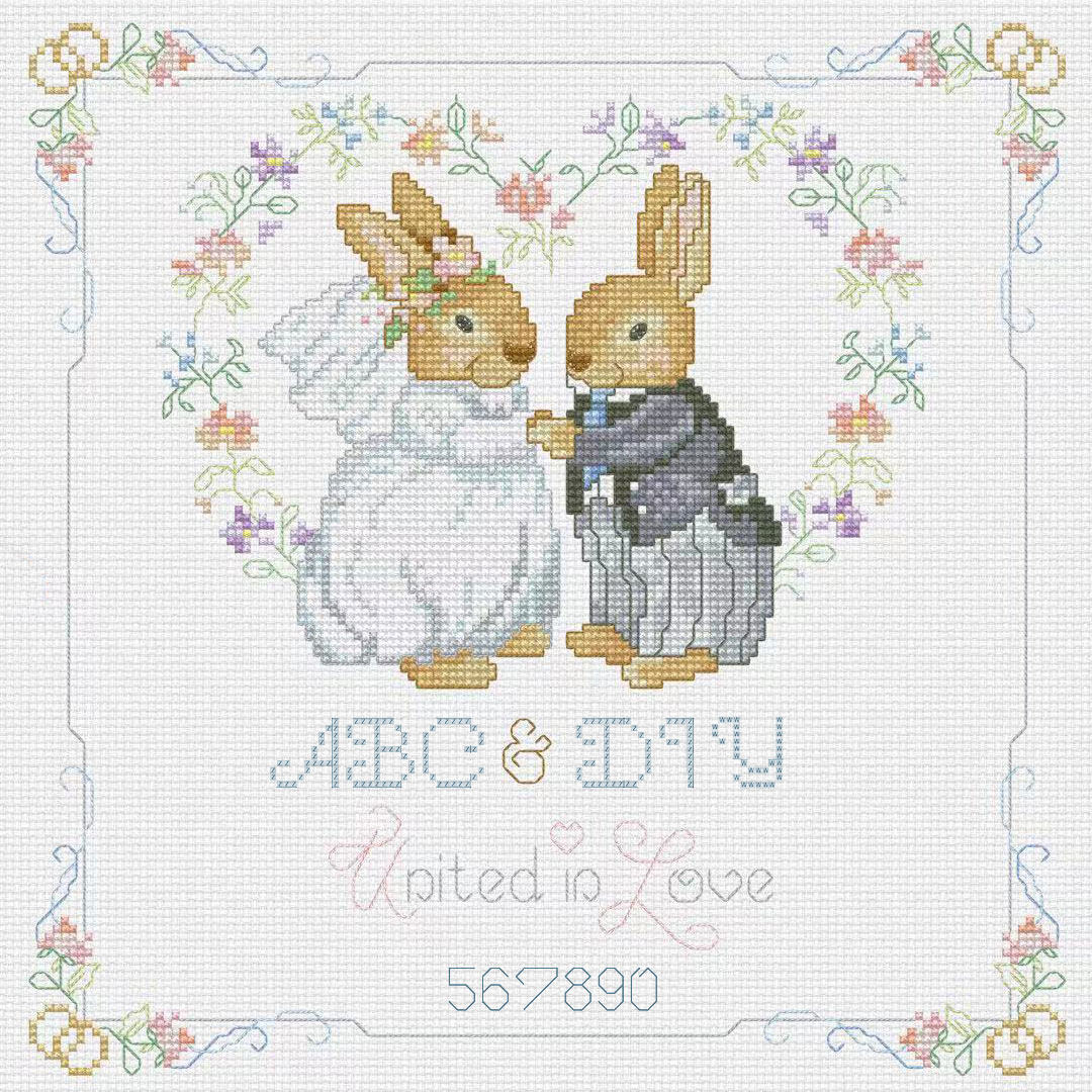 DMC绣线小小鱼十字绣A1589彼得兔婚礼简约卡通套件珍珠亮丝布