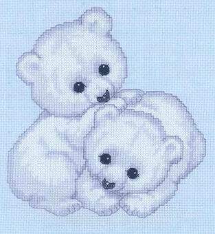 DMC绣线小小鱼十字绣A134两只熊儿童房浅蓝绣布手工DIY