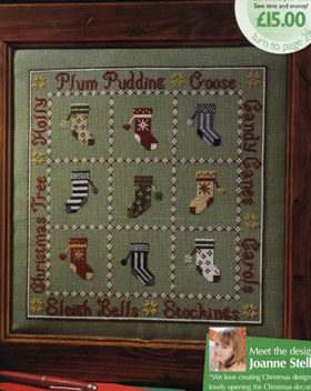 R线小小鱼 Col176-7卡通圣诞节长袜浅草绿色亮丝布十字绣套件