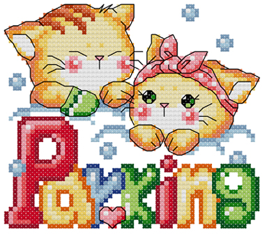 DMC绣线小小鱼十字绣 A845猫猫情人 卡通小图精准印花套件