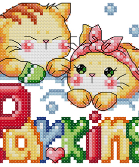 DMC绣线小小鱼十字绣 A845猫猫情人 卡通小图精准印花套件