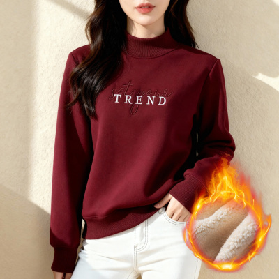 加绒加厚半高领卫衣女