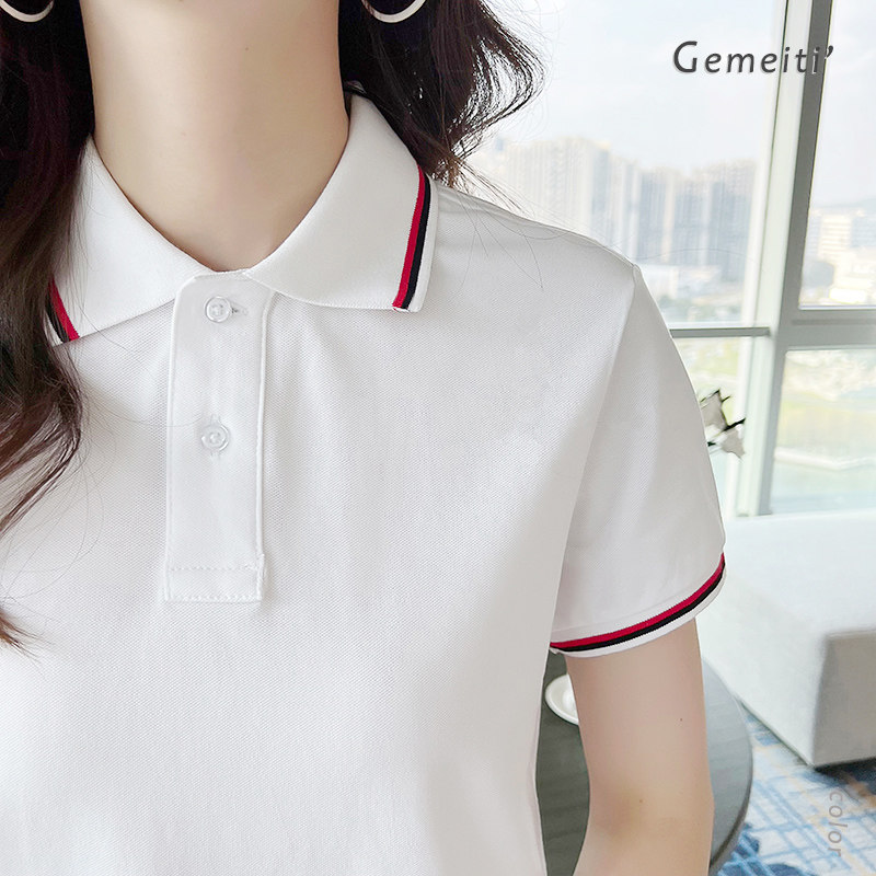 夏季纯棉t恤女修身大码翻领短袖polo衫 定制印logo工作服休闲上衣