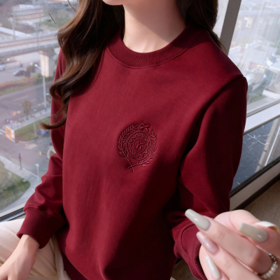 冬季圆领加绒宽松正肩卫衣