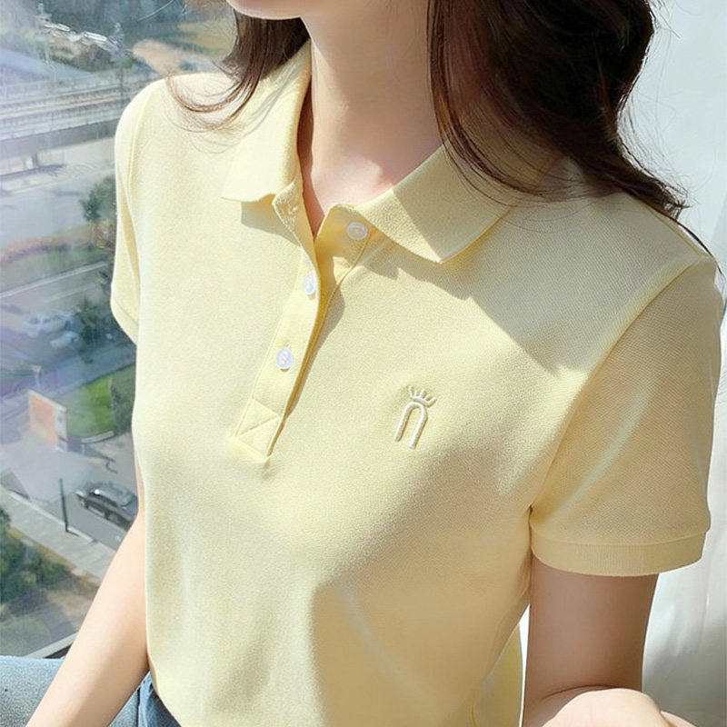 2026夏季纯棉翻领polo衫女订做短袖t恤 刺绣有领定制LOGO正肩上衣