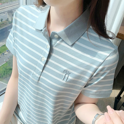 polo衫短袖女条纹纯棉
