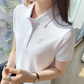半袖 纯棉正肩短袖 上衣定制 休闲运动大码 显瘦翻领polo衫 t恤女 夏季