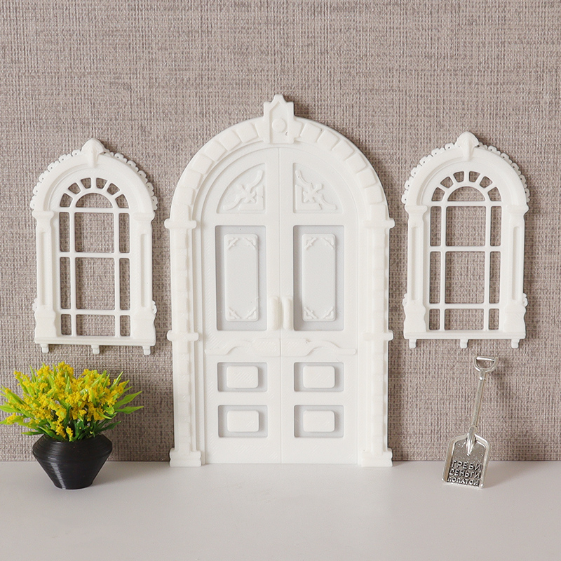 迷你仿真娃娃屋法式门窗模型摆件