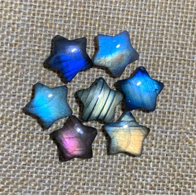 拉长石吊坠五角星紫彩蓝饰品天然水晶小吊坠水滴椭圆手工雕刻小星