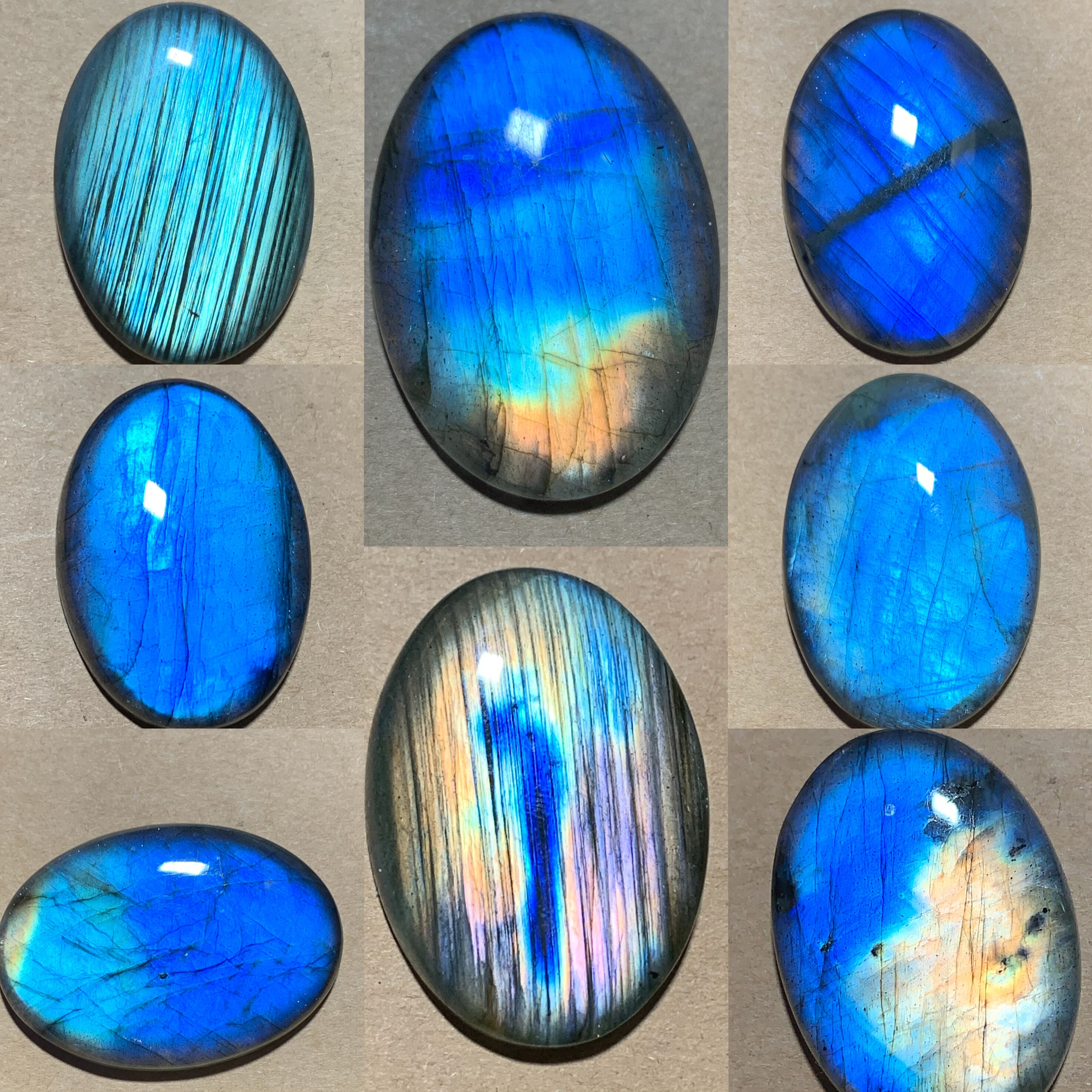 拉长石吊坠椭圆35*25裸石蓝彩虹戒面编绳绕线手工DIY大尺寸多彩