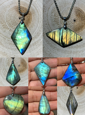 拉长石灰月光吊坠马达加斯加手工