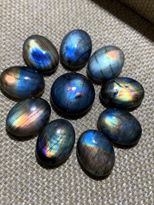 拉长石吊坠裸石椭圆18*13紫彩蓝绿金黄芬兰矿印度料水滴手工DIY