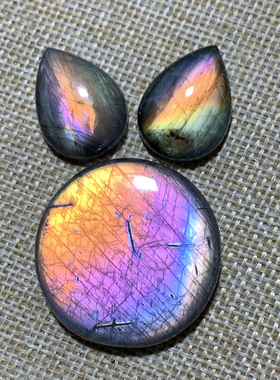 拉长石吊坠水滴25*18裸石蓝彩虹戒面编绳绕线手工diy镶嵌绕线耳环