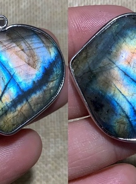 拉长石吊坠铜镶嵌包边爱心形状送挂绳