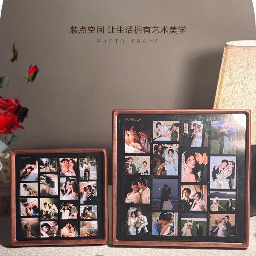黑胡桃木榫卯网红胶片相框定制情侣纪念日拼图相框洗照片做成摆台