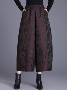 加绒提花九分哈伦阔腿裤女秋冬季新款高腰灯笼花苞休闲直筒长裤子