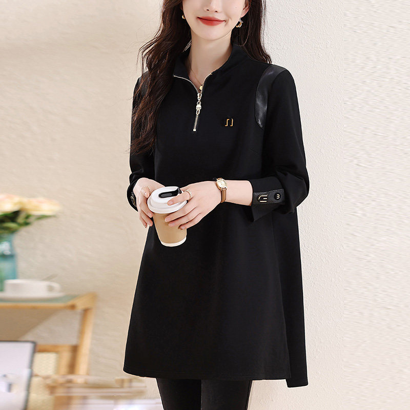 大码长袖卫衣T恤女2025春秋新款宽松显瘦中长款外穿时尚休闲上衣