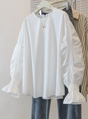 法式独特喇叭袖白色正肩衬衫女2025春新款大码胖mm马甲叠穿上衣