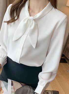 宿本衬衫女2022秋款复古蝴蝶结港味上衣设计感小众直筒通勤衬衣