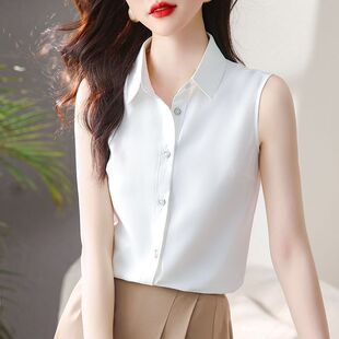 衬衫 2024春夏新款 百搭无袖 纯色垂感职业装 女内搭背心打底衬衣 韩版