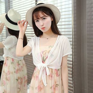 百搭春夏雪纺小披肩外套裙子 女短款 外搭薄开衫 配吊带长裙坎肩短袖