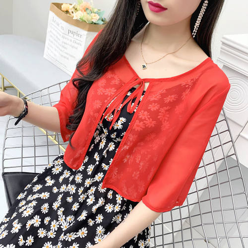 雪纺短款小披肩女2025夏季外搭配旗袍裙子的开衫薄外套防晒衣坎肩