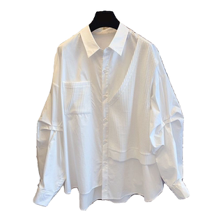 长袖春秋新款宽松遮肚子上衣小个子穿搭衬衣日系拼接假两件衬衫女