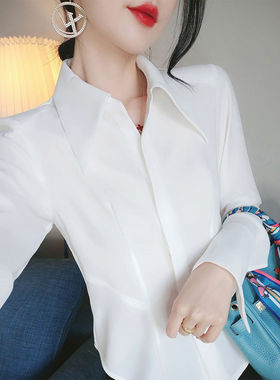 法式气质收腰白色衬衫女长袖秋季新款显瘦百搭上衣设计感小众衬衣