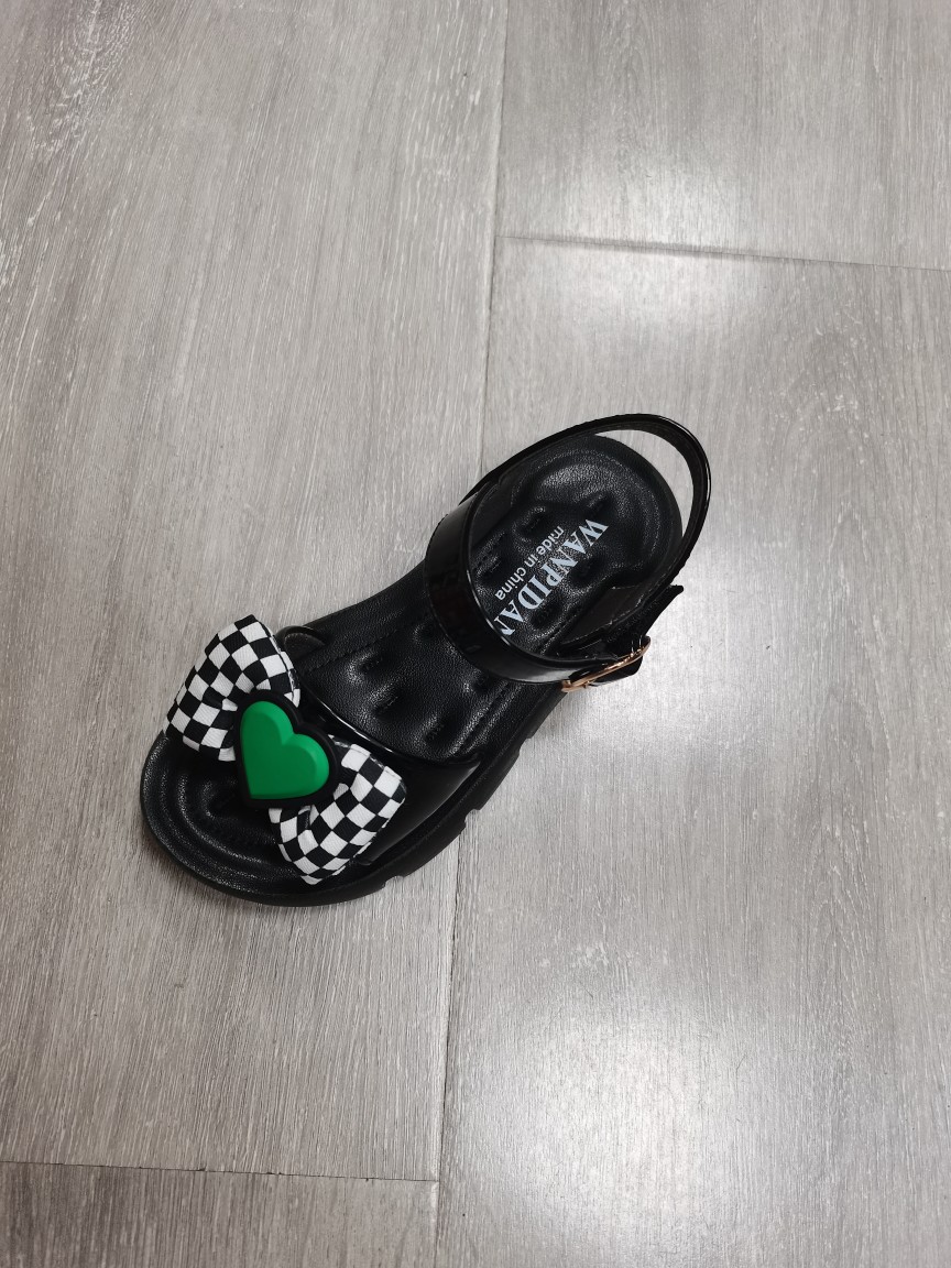 断码清仓特价顽皮弹童鞋夏女孩公主鞋女童露趾凉鞋儿童蝴蝶结黑27