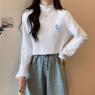 白色外穿半高领德绒打底长