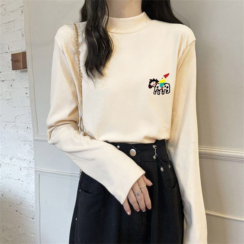 半高领德绒打底长袖女秋冬