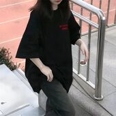 宽松学生纯棉半袖 美式 上衣 新款 ins小众韩版 黑色短袖 T恤女2025夏季