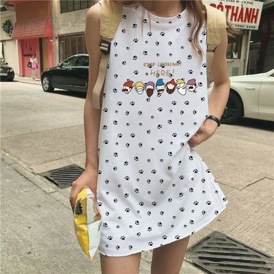 夏季新款白色纯棉无袖T恤