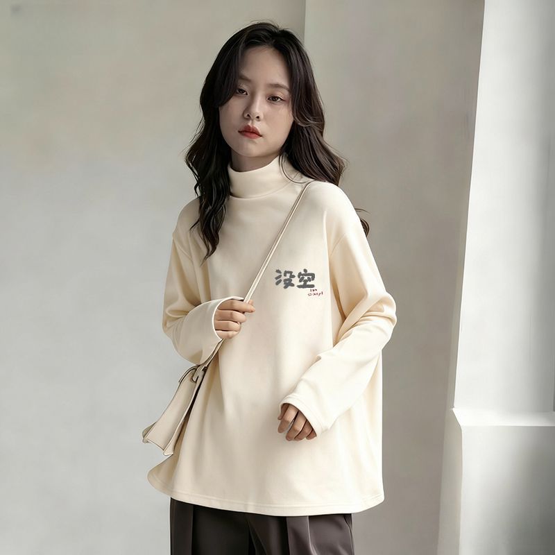 德绒半高领杏色中长款休闲