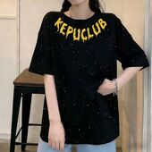 甜辣重磅时尚 印花宽松显瘦上衣 体恤春夏季 T恤女装 满天星亮片短袖