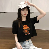 学院风甜辣短款 夏季 高腰百搭上衣 t恤女ins潮修身 韩版 新款 纯棉短袖