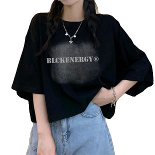 辣妹短款小众字母印花T恤夏季2025新款圆领宽松短袖上衣服女ins潮