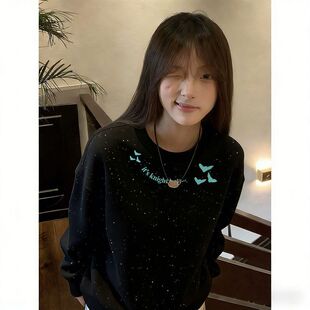 氛围小众满天星亮片卫衣长袖印花圆领女款秋冬款宽松显瘦印花上衣