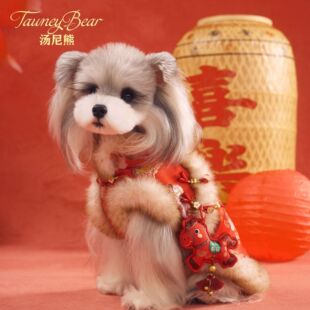 汤尼熊狗狗衣服秋冬新年款雪纳瑞泰迪比熊约克夏红色喜庆小马唐装
