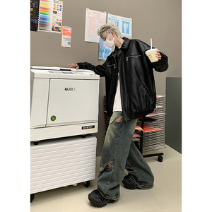 W7003 特P70 控138 秋冬男士皮衣夹克外套翻领潮流帅气男女图片