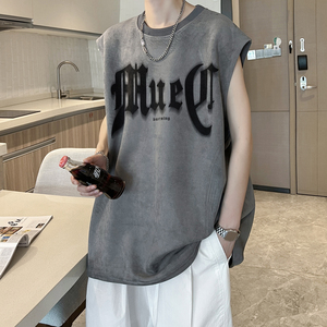 T2322 P30 控48 麂皮绒夏季男士背心坎肩t恤宽松无袖潮牌运动图片