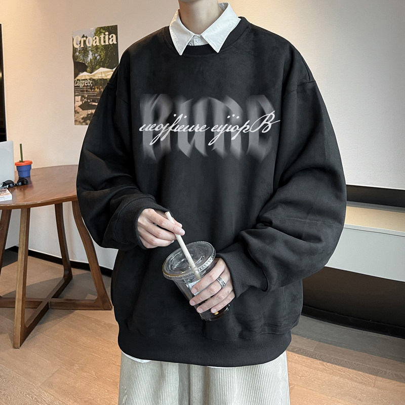 W6105P50控68400克麂皮绒秋季上衣宽松套头潮流百搭卫衣休闲男,男装卫衣,电商B205