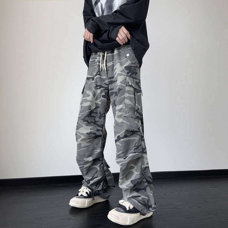 粉色欧美高街hiphop裤子男美式复古迷彩工装裤潮牌阔腿宽松直筒裤,男装工装外套,电商B205