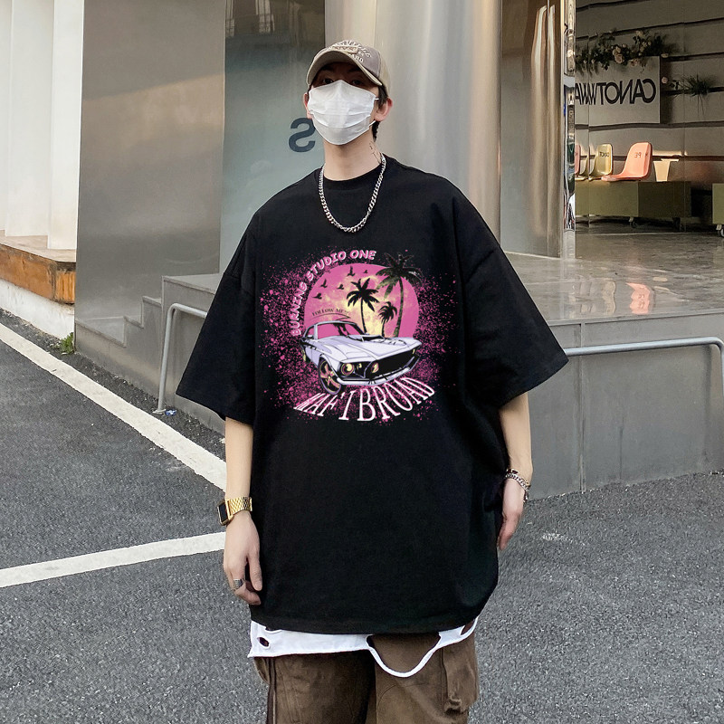 T2316 P30 控48 夏季男士240克t恤短袖宽松半袖潮流港风印花男图片